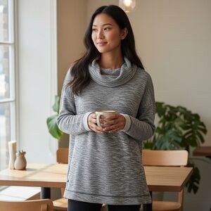 T by Talbots Sweater Size 1X Silver Pullover Sweatshirt Cowl Neck Relaxed Tunic